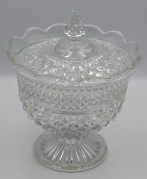 Anchor Hocking Wexford Clear Glass Footed Candy Dish With Lid